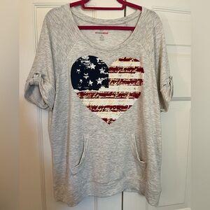 Style & Co Heart American Flag Short Sleeve Sweatshirt